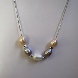 Natural Pink White Purple 9mm Akoya Pearl Necklace 925
Sterling Silver Chain